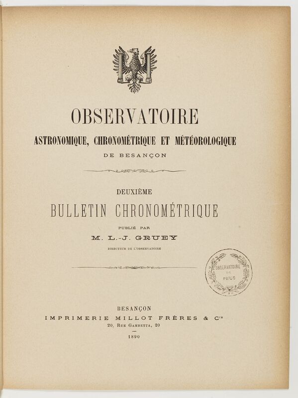 (1890) Observatoire astronomique, chronométrique et météorologique de Besançon