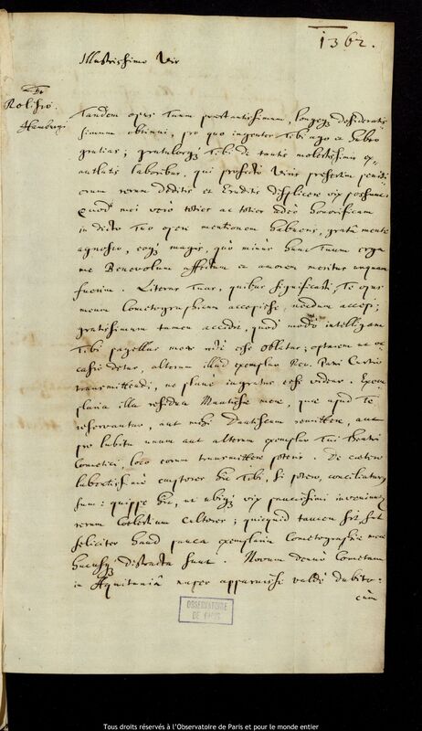 Lettre de Jan Heweliusz à Stanislaw Lubieniecki, Gdansk, 20 avril 1669