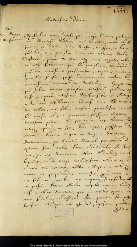 Lettre de Jan Heweliusz à Pierre Des Noyers, Gdansk, 29 mai 1666