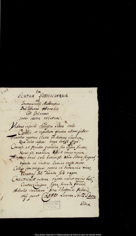 Texte manuscrit de Johann Erich Olhoff à Jan Heweliusz, 1er janvier - 31 mars 1684