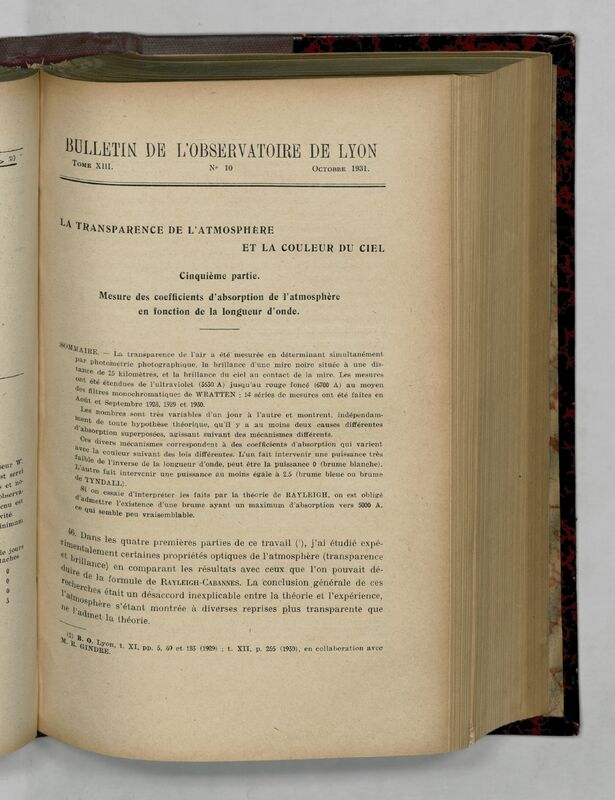 (1931) Bulletin de l'Observatoire de Lyon