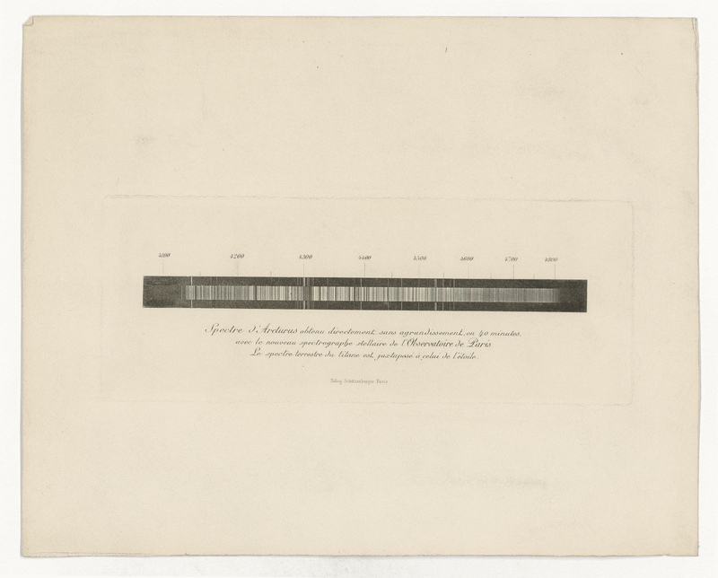 Spectre d’Arcturus obtenu directement sans agrandissement, en 40 minutes, avec le nouveau spectrographe stellaire de l’Observatoire de Paris (titre original)