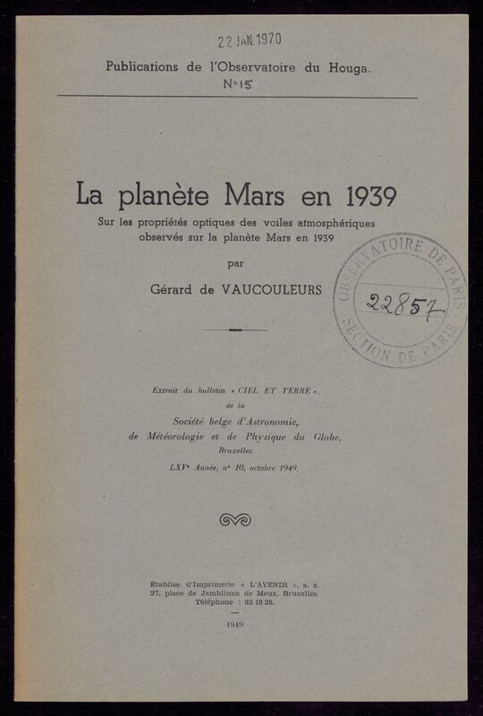 (1949 bis) Publications de l'Observatoire du Houga (Gers)