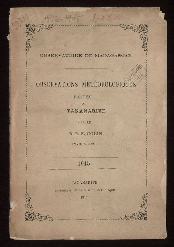 (1917) Observations météorologiques faites à Tananarive