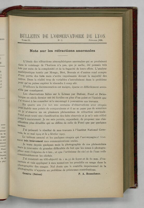 (1926) Bulletin de l'Observatoire de Lyon