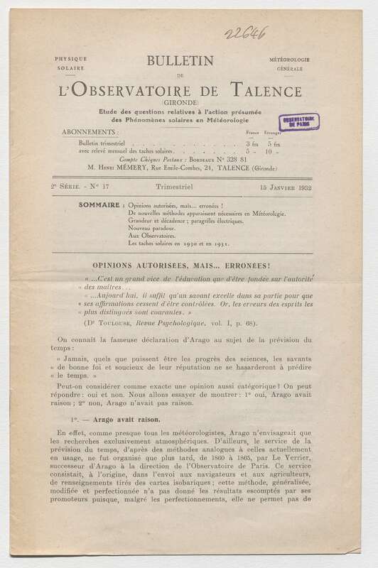 (1932) Bulletin de l'Observatoire de Talence, 2e série