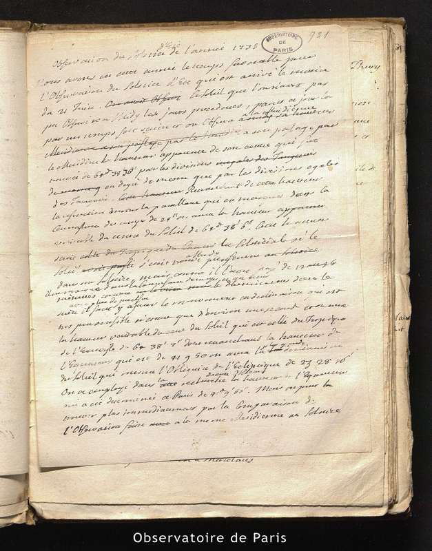 CASSINI II. Observations du solstice d'été de l'année 1735