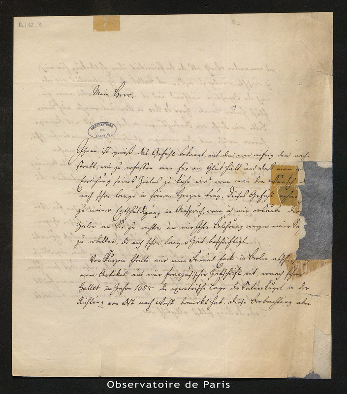 Lettre de H. Schwabe à François Arago, Dassau le 1er février 1843