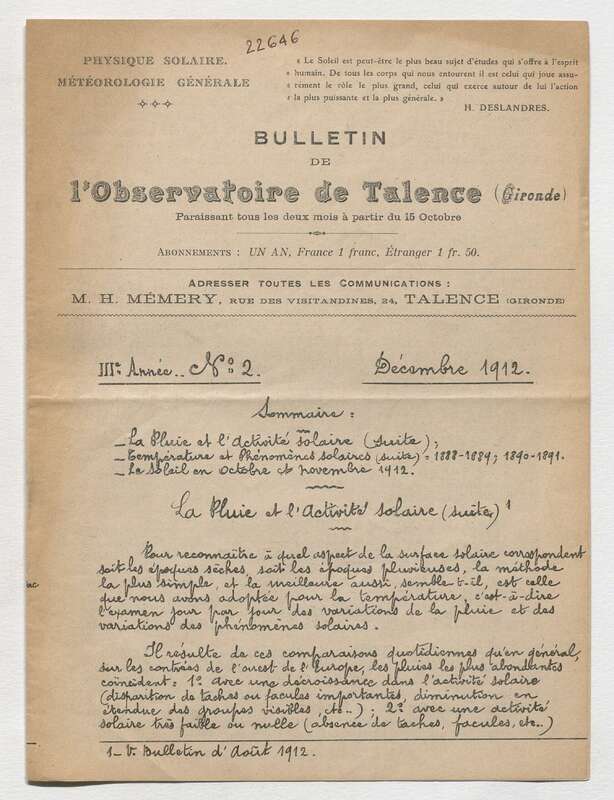 (1912) Bulletin de l'Observatoire de Talence