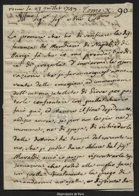 Lettre de Felice Sabatelli à Joseph-Nicolas Delisle, Naples, 24 juin 1749