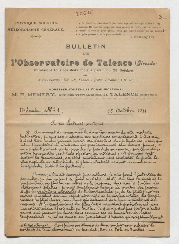 (1911) Bulletin de l'Observatoire de Talence