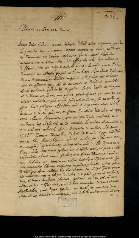 Lettre de Theodor Moret à Jan Heweliusz, Wroclaw, 20 décembre 1660