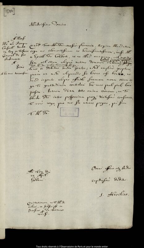 Lettre de Jan Heweliusz à Charles le Besgue, Gdansk, 22 avril 1672