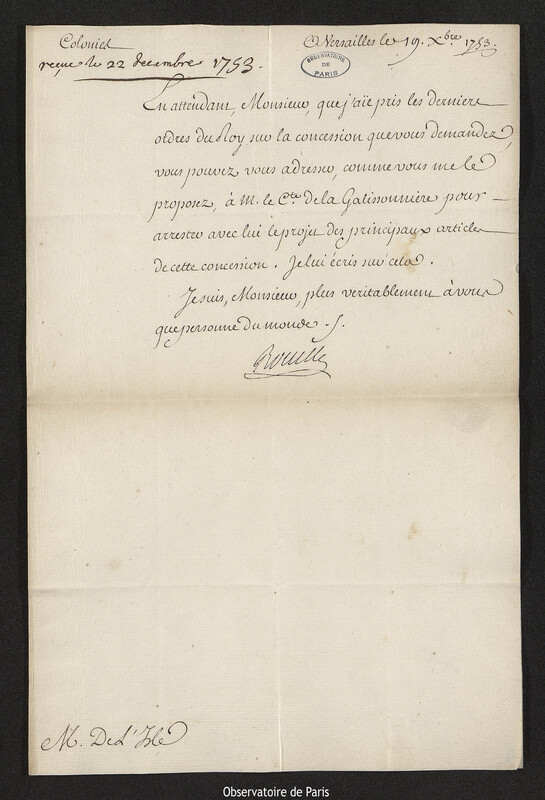 Lettre de Antoine Louis Rouillé à Joseph-Nicolas Delisle, Versailles, 19 novembre 1753