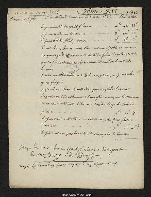 Lettre de Gabriel de Bory à Joseph-Nicolas Delisle