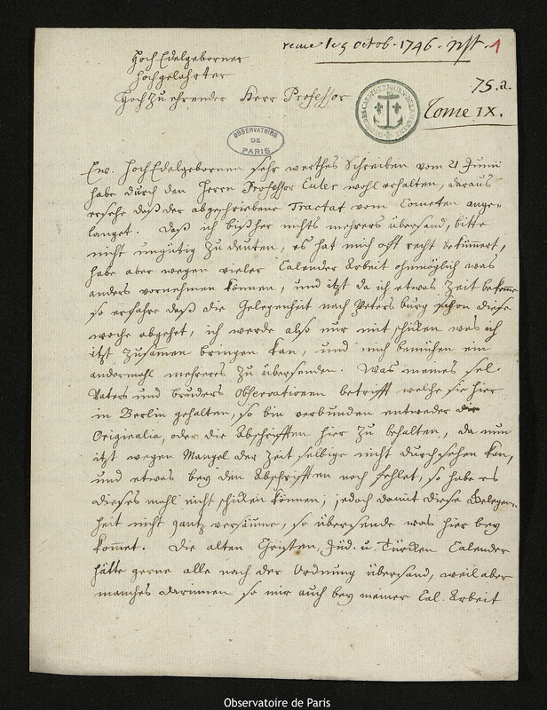 Lettre de Christine Kirch à Joseph-Nicolas Delisle, Berlin, 4 août 1746