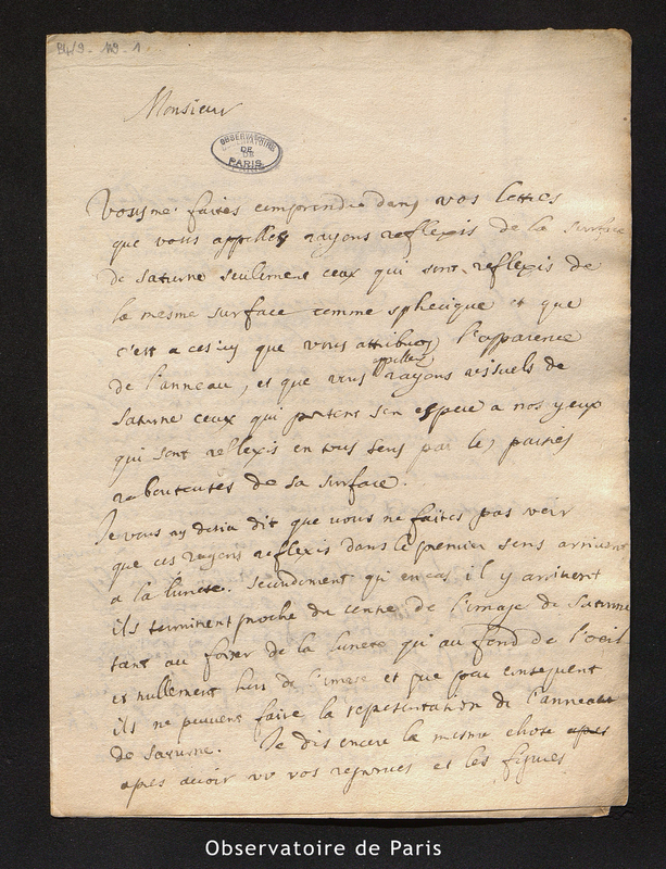 Lettre de Cassini I