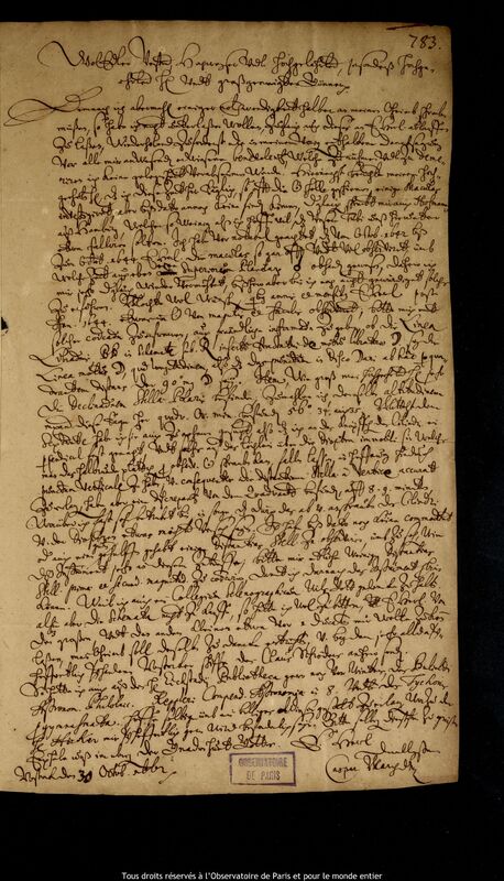 Lettre de Caspar March à Jan Heweliusz, Rostock, 30 octobre 1662