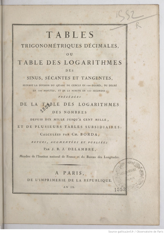 Tables trigonométriques décimales