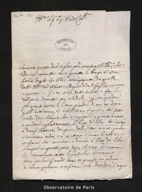 Lettre de Manfredi à Maraldi, Bologne le 20 janvier 1702