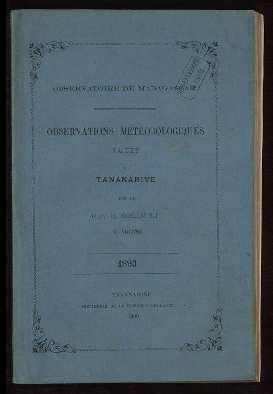 (1900) Observations météorologiques faites à Tananarive