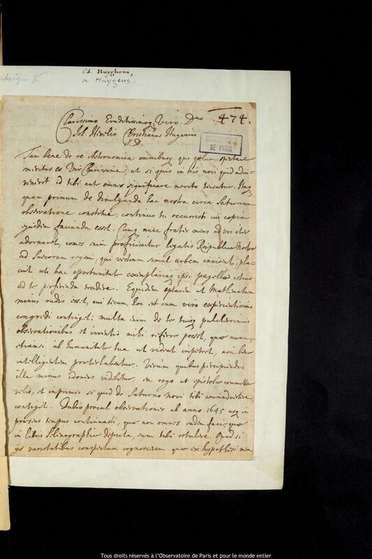 Lettre de Christiann Huygens à Jan Heweliusz, La Haye, 8 mars 1656