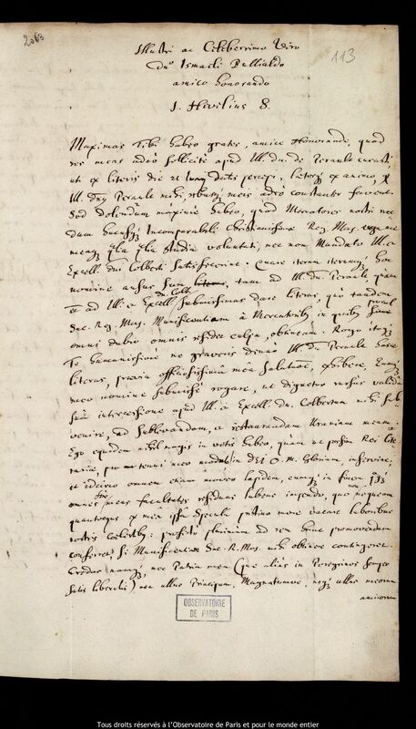 Lettre de Jan Heweliusz à Ismaël Boulliau, Gdansk, 10 janvier 1681