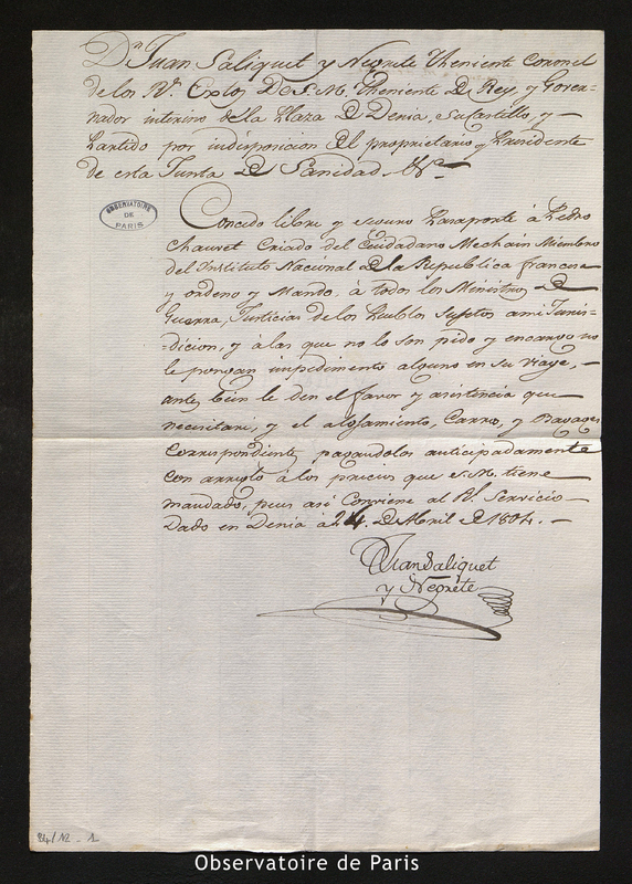 Lettre de Juan Saliquet y Negrete, Denia le 24 avril 1804