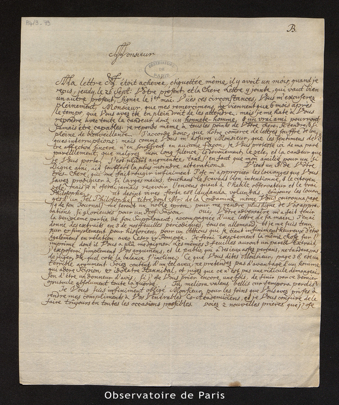 Lettre de Bose à [Bouguer], Wittemberg le 2 octobre 1754