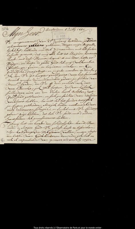 Lettre de Christoffel van Gangelt à Jan Heweliusz, Amsterdam, 8 juillet 1681