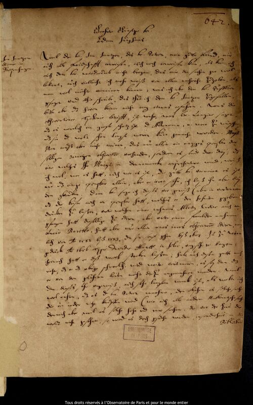 Lettre de Jan Heweliusz à Adam Junghans, Gdansk, 19 mars 1661