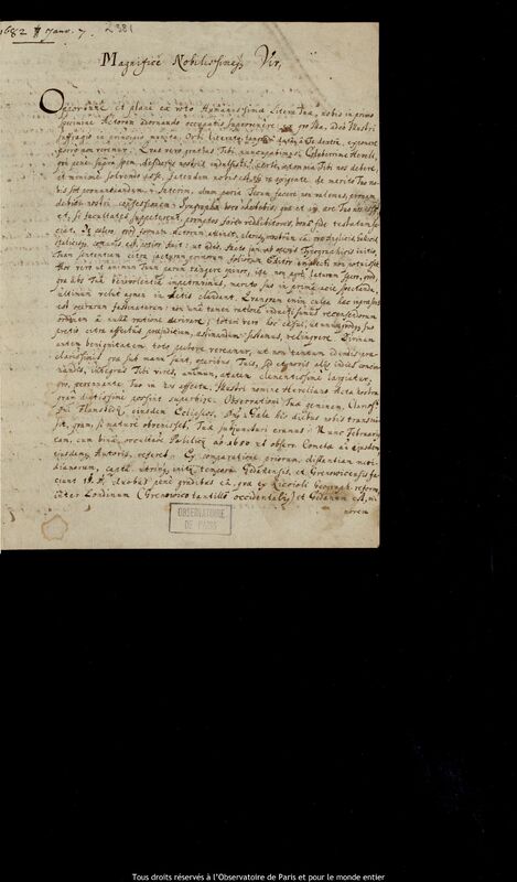 Lettre de Christoph Pfautz à Jan Heweliusz, Leipzig, 7 janvier 1682