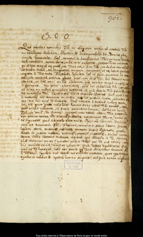 Lettre de Gottfried Zamel à Jan Heweliusz, Elblag, 21 décembre 1664