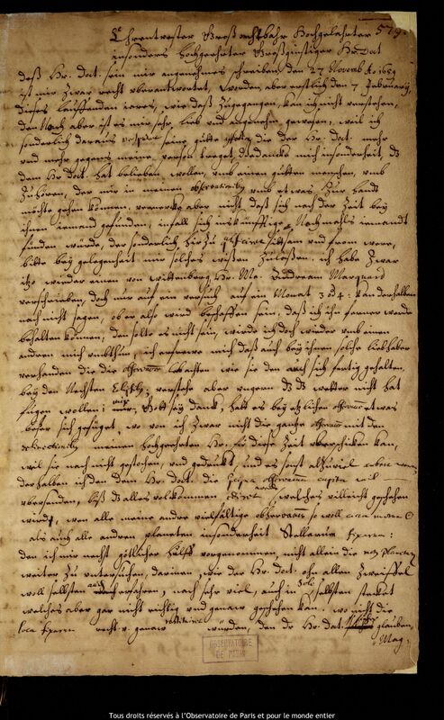 Lettre de Jan Heweliusz à Caspar March, Gdansk, 31 mai 1660