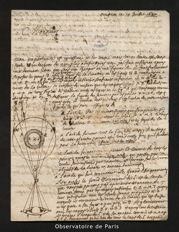 Lettre de Gallet à Cassini I, Avignon le 14 juillet 1680