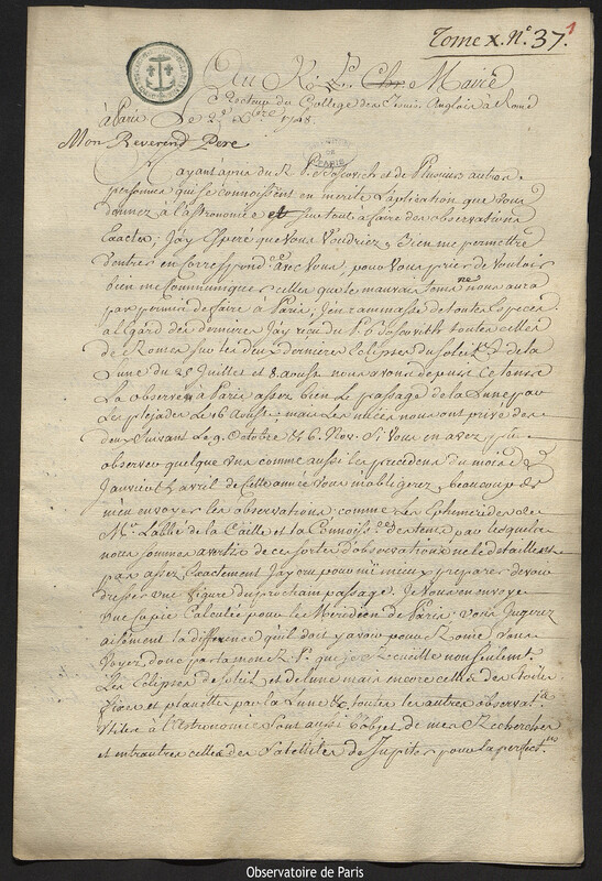 Lettre de Joseph-Nicolas Delisle à Christopher Maire, Paris, 2 décembre 1748