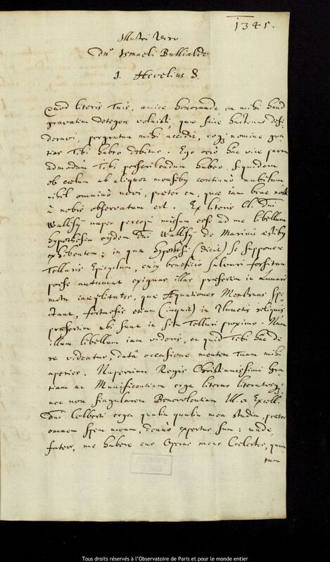 Lettre de Jan Heweliusz à Ismaël Boulliau, Gdansk, 9 mai 1669