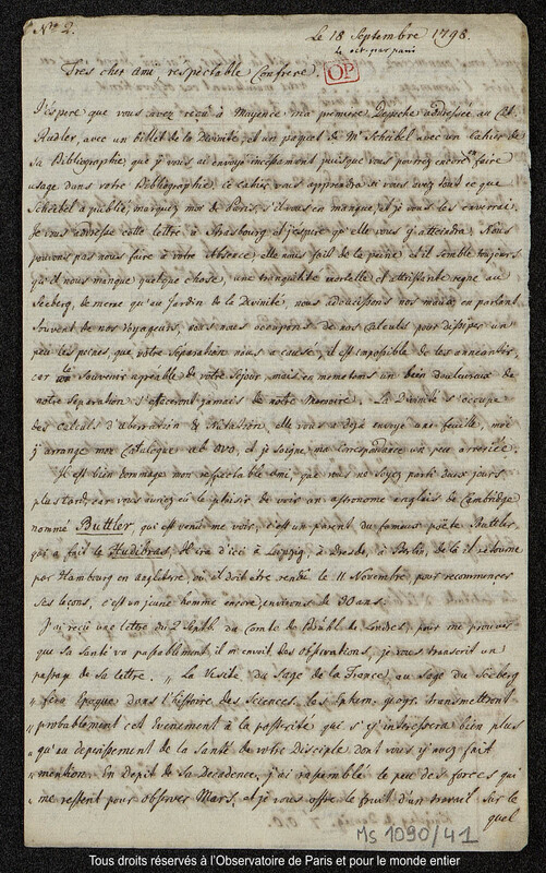 Lettre du baron Franz Xaver von Zach à Joseph Jérôme Le françois de Lalande [Gotha], 18 septembre 1798