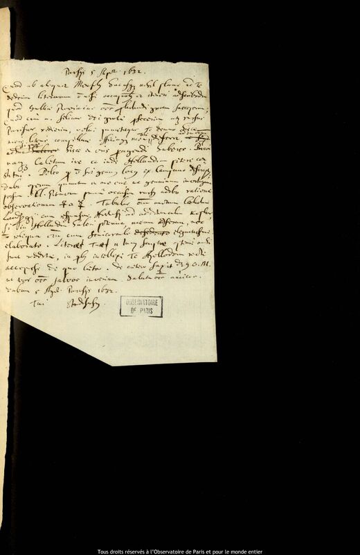 Lettre de Jan Heweliusz à un destinataire non identifié, Paris, 5 août 1632