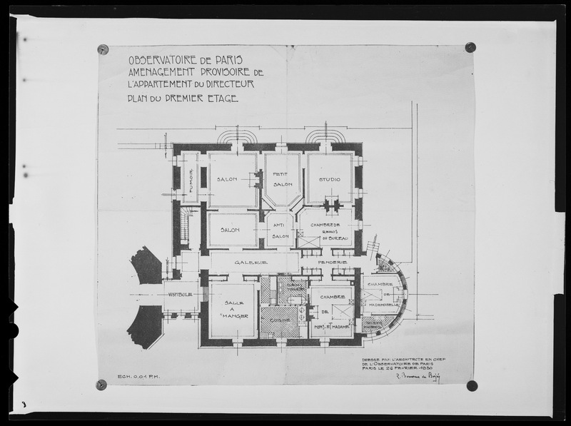 Observatoire de Paris - Aménagement provisoire de l'appartement du Directeur. Plan du 1er étage (1930) (titre forgé)