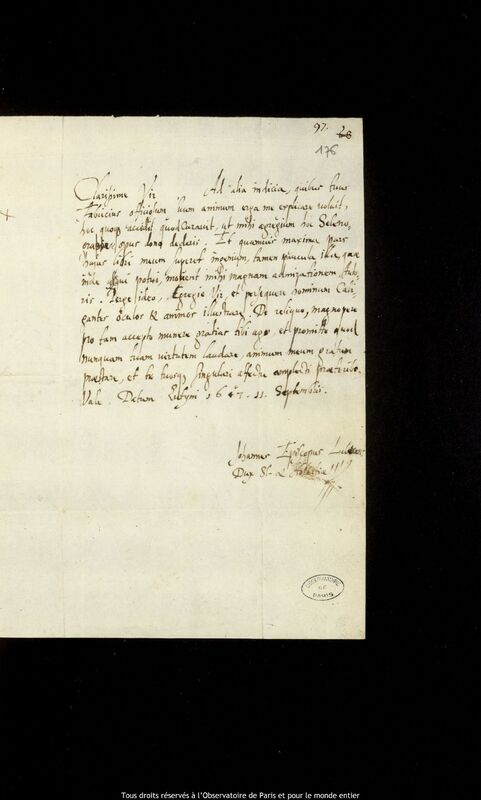 Lettre de Johann (Bischof von Lübeck) à Jan Heweliusz, Eutin, 11 septembre 1647