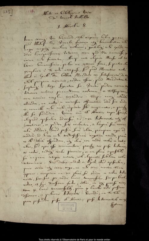 Lettre de Jan Heweliusz à Ismaël Boulliau, Gdansk, 26 septembre 1675