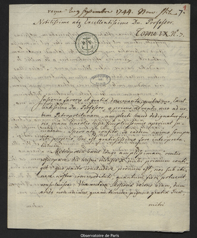 Lettre de Sven Boelter à Joseph-Nicolas Delisle, Moscou, 23 août 1744