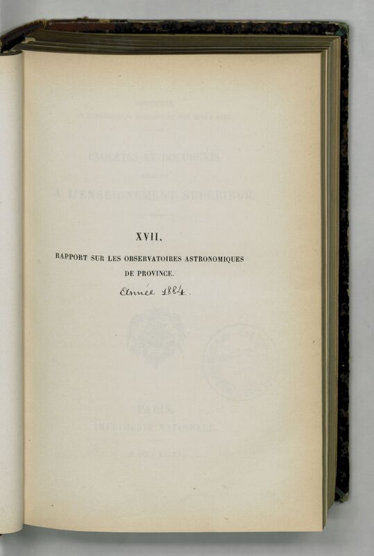 (1884) Rapport sur les observatoires astronomiques de province