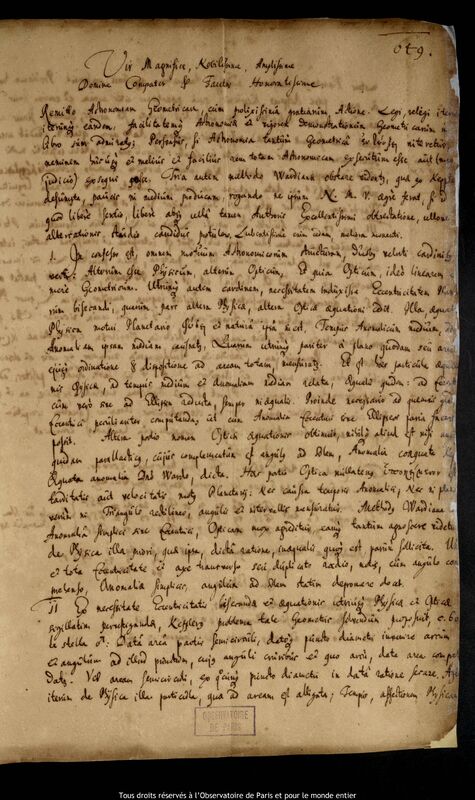 Lettre de Friedrich Büthner à Jan Heweliusz, Gdansk, 1661