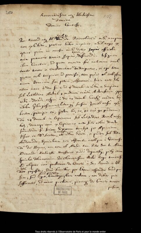 Lettre de Jan Heweliusz à Jan Chryszostom Gninski, Gdansk, 24 janvier 1681