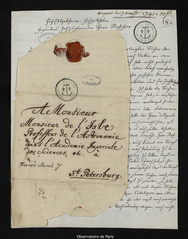 Lettre de Christine Kirch à Joseph-Nicolas Delisle, Berlin, 25 juillet 1741