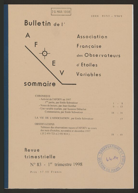 (1998) Bulletin de l'Association Française d'Observateurs d'Étoiles Variables