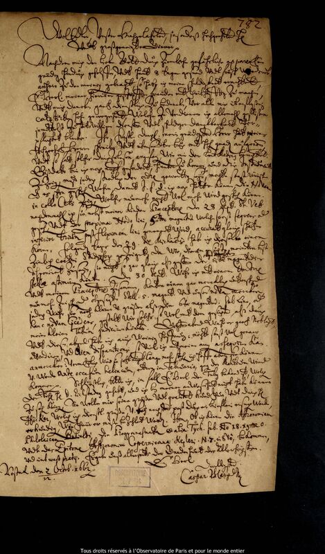 Lettre de Caspar March à Jan Heweliusz, Rostock, 2 octobre 1662