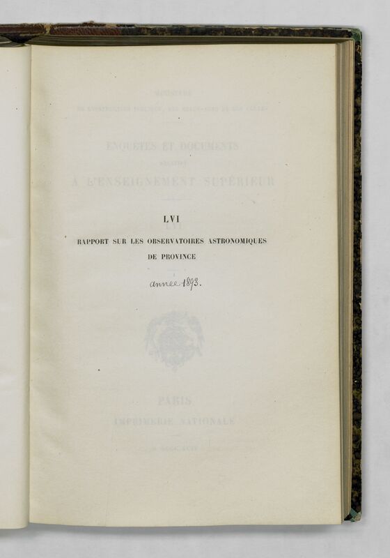 (1893) Rapport sur les observatoires astronomiques de province